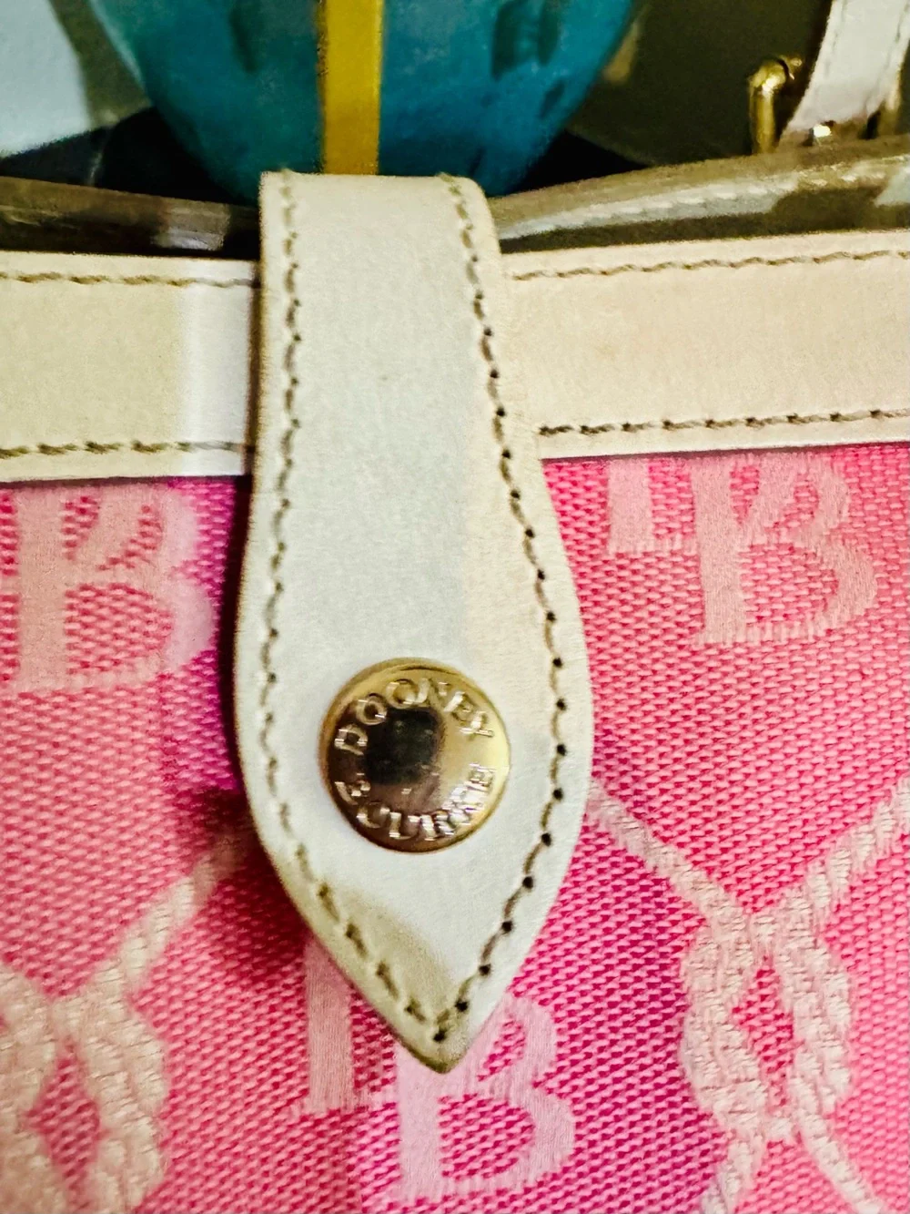 Dooney & Bourke Pink & White Nautical Rope Monogram Tote Vintage Blue Duck - GUC